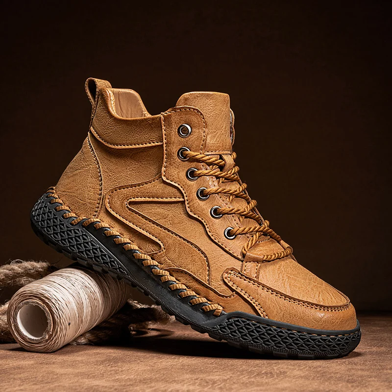 

New 2025 Handmade Leather Boots Men Casual Shoes botas Design Sneakers Man Comfortable Leather Shoes Men Ankle Boots Outdoor