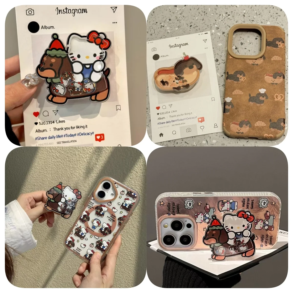 

MINISO мультфильм Рождественская такса милый держатель для телефона «Hello Kitty» подходит для украшения различных чехлов для телефонов подарки на день рождения для девочек