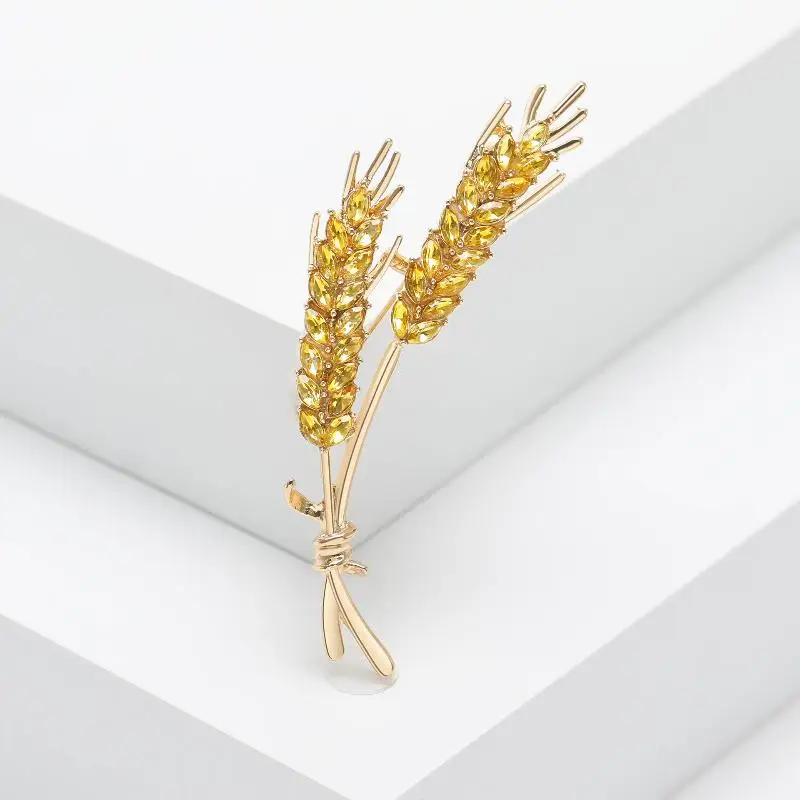 1Pcs Unisex Enamel Wheat Plant Pins Rhinestone Wheat Ear Brooches For Women Banquet Party Backpack Gifts Jewelry Accessories