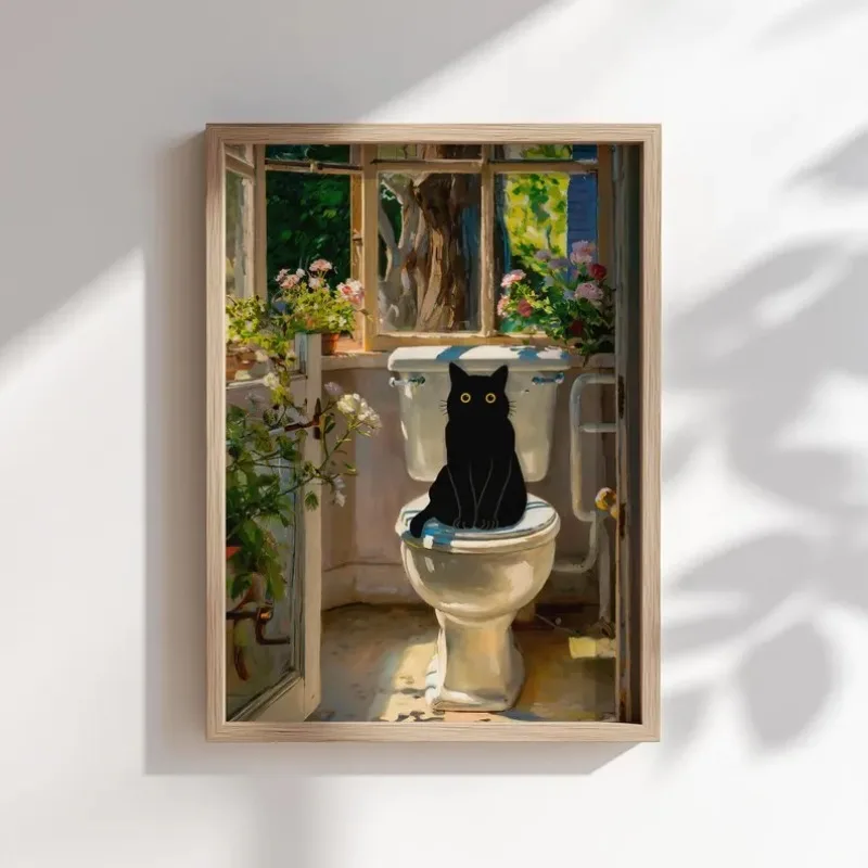 

Картина на холсте «Кот в ванной, читающий на унитазе», забавный постер с животными, декор для дома, подарок, без рамы
