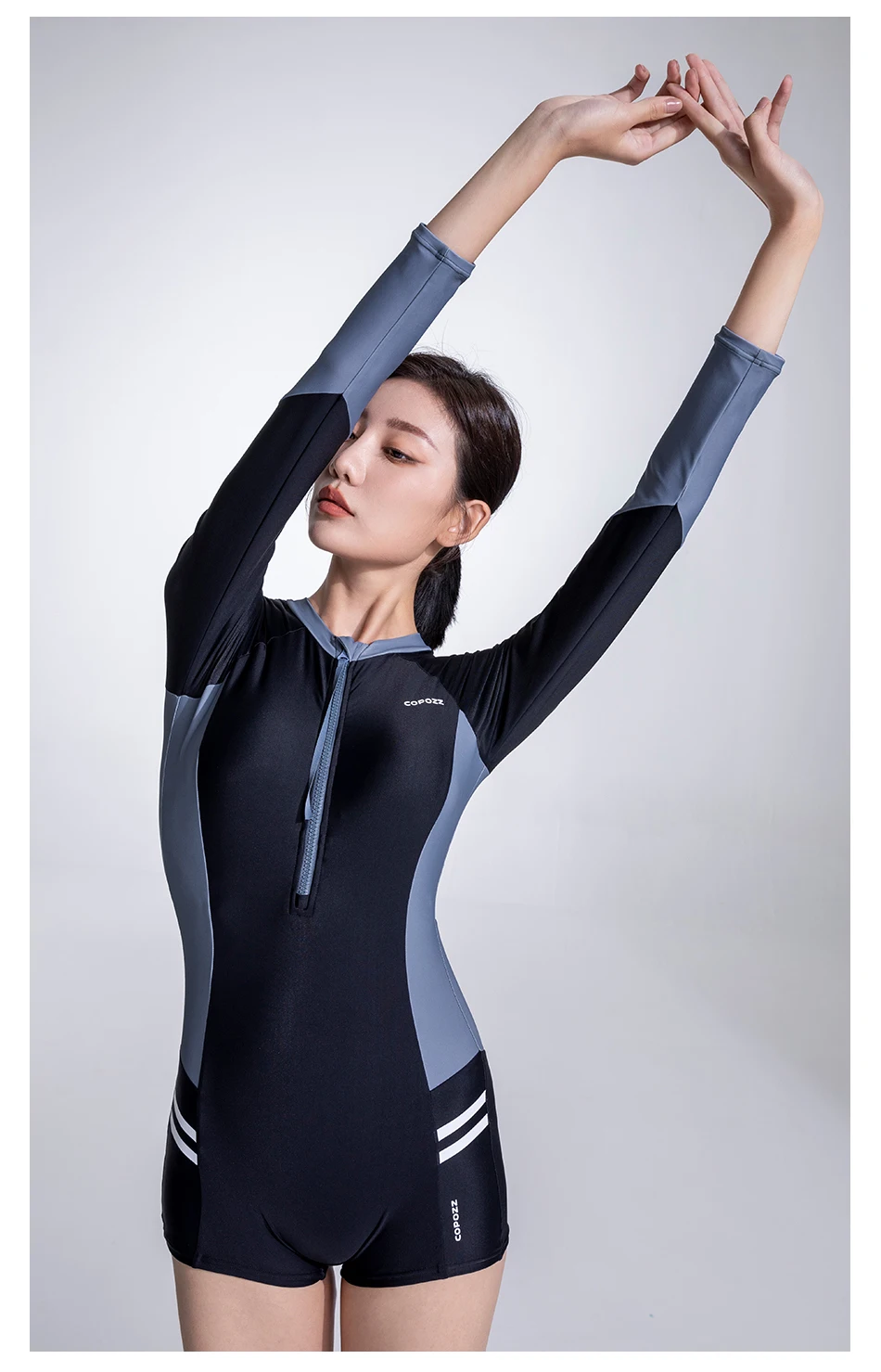 COPOZZ Damen-Badeanzug, Anti-UV, einteilige Badebekleidung, UPF 50+, Tauchanzug, dünner Rashguard, Reißverschluss, Schnorcheln, Schwimmen, Surfanzug – Detail 23