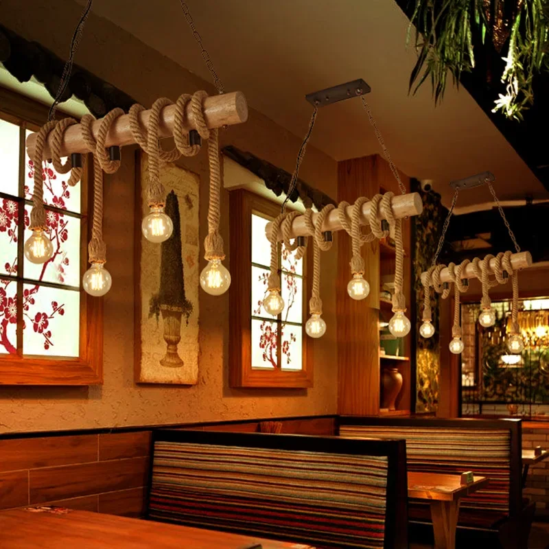 Lampu bar restoran, lampu toko pakaian hotel, halaman checkout, kafe internet, lampu gantung retro dari tali rami
