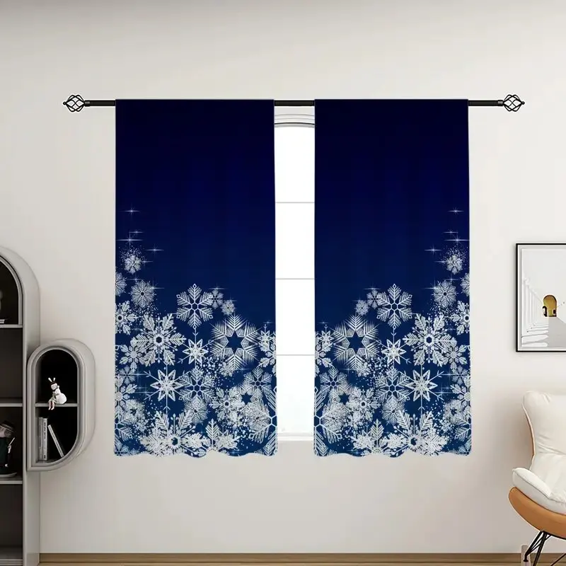 ستائر مطبوعة على شكل ندفة الثلج الزرقاء لعيد الميلاد، ستائر حقيبة عمودية، 42*84، غرفة النوم وغرفة المعيشة، ديكور المنزل، ديكور الغرفة