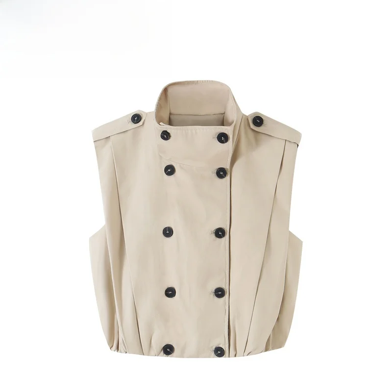 Fashionable VA Women's Vest Zipper Design Polyester Fiber Curvy Style Regular Length Double Row Buttons Autumn Season Outerwear