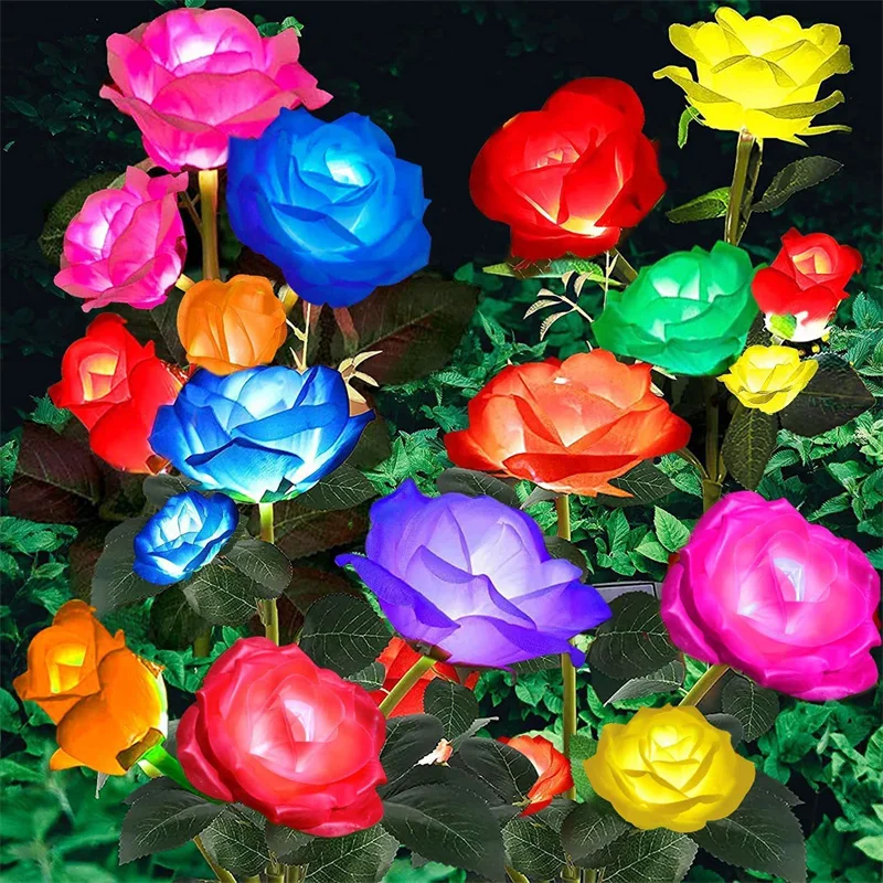 Solar 5-Head Rose Flower LED Light,Outdoor Plug-in Decoration Lights,Landscape Lighting For Garden Lawn Yard Path Graveyard