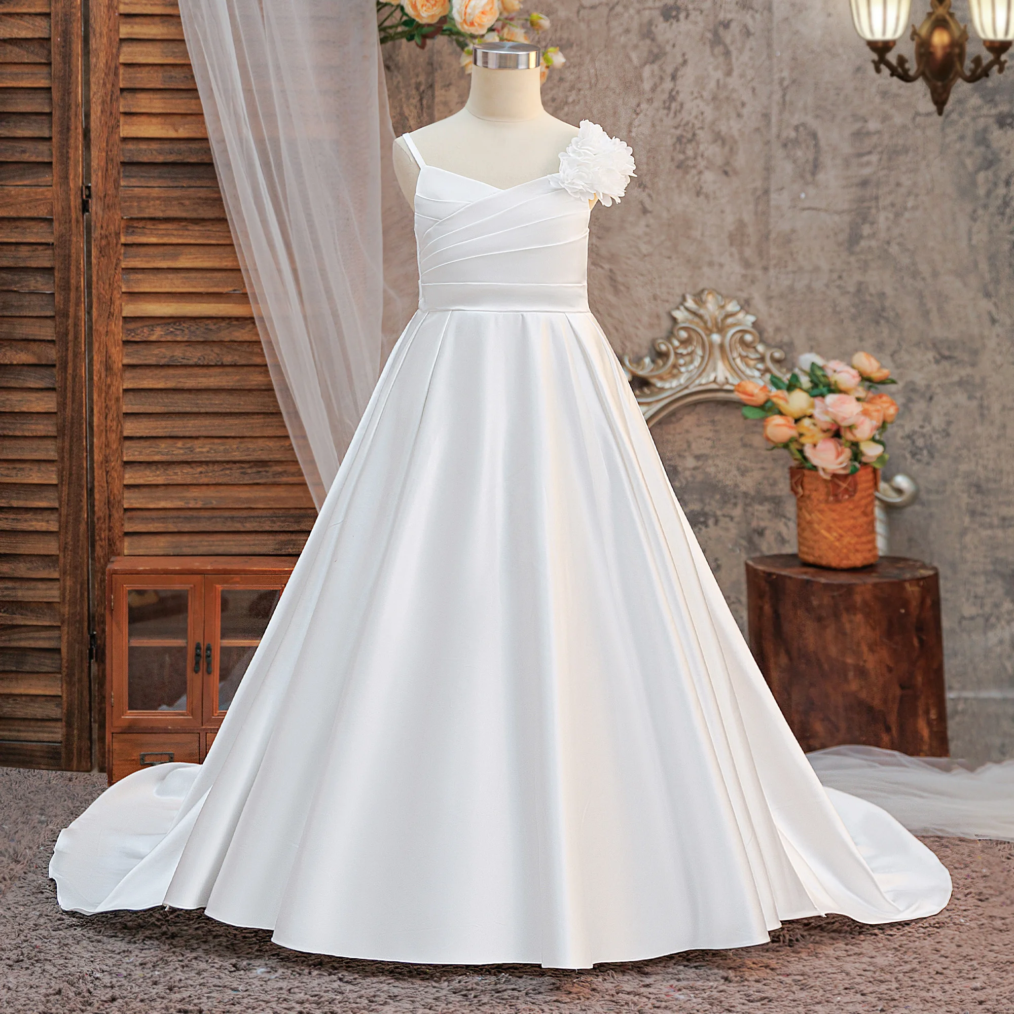 

Elegant Flower Baptism Bridesmaids Girls Dress Wedding First Communion Graduation Prom Gown Girl Birthday Princess Party Dresses