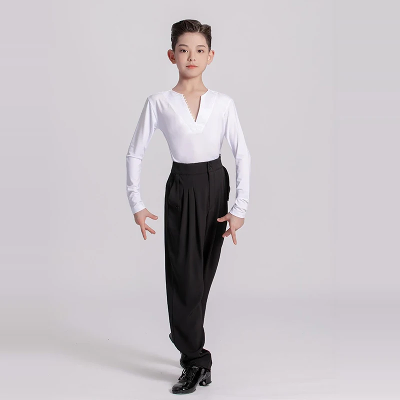 Vêtements de danse latine pour enfants, vêtements d'entraînement pour garçons, Costumes de spectacle de compétition de valse, chemise et pantalon, costume Cha Samba XH1160
