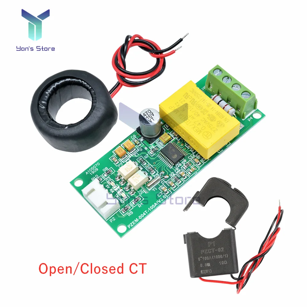 Medidor Multifuncional Digital Amp Volt Power Módulo de Teste de Corrente Ttl Pzem004t com Bobina ct Aberta e Fechada 0100a 80260v ac