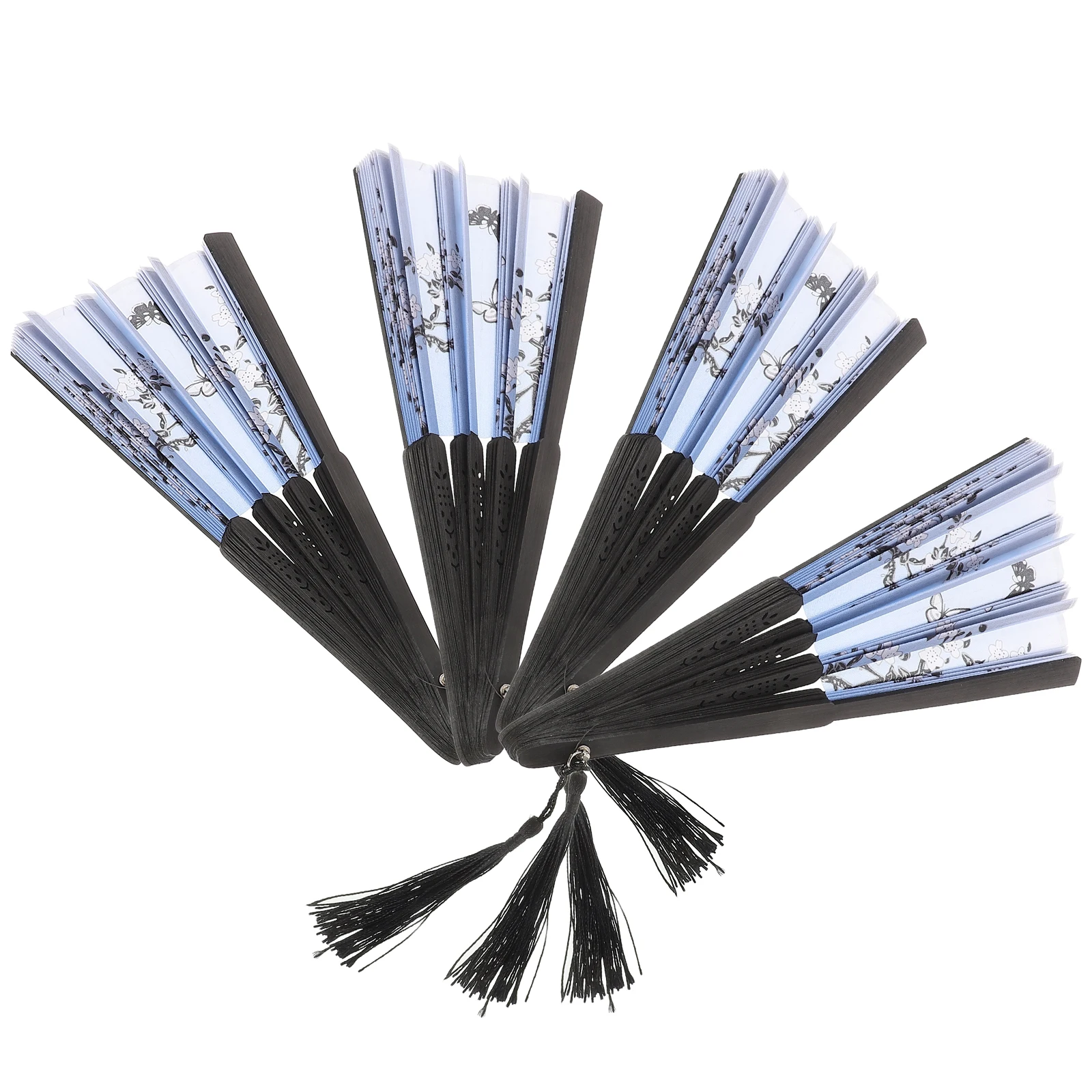 

4pcs Chinese Folding Fans Decorative Hand Vintage Tassel Fan Compact Retro Style Fan For Wedding Dance Party Home Decoration