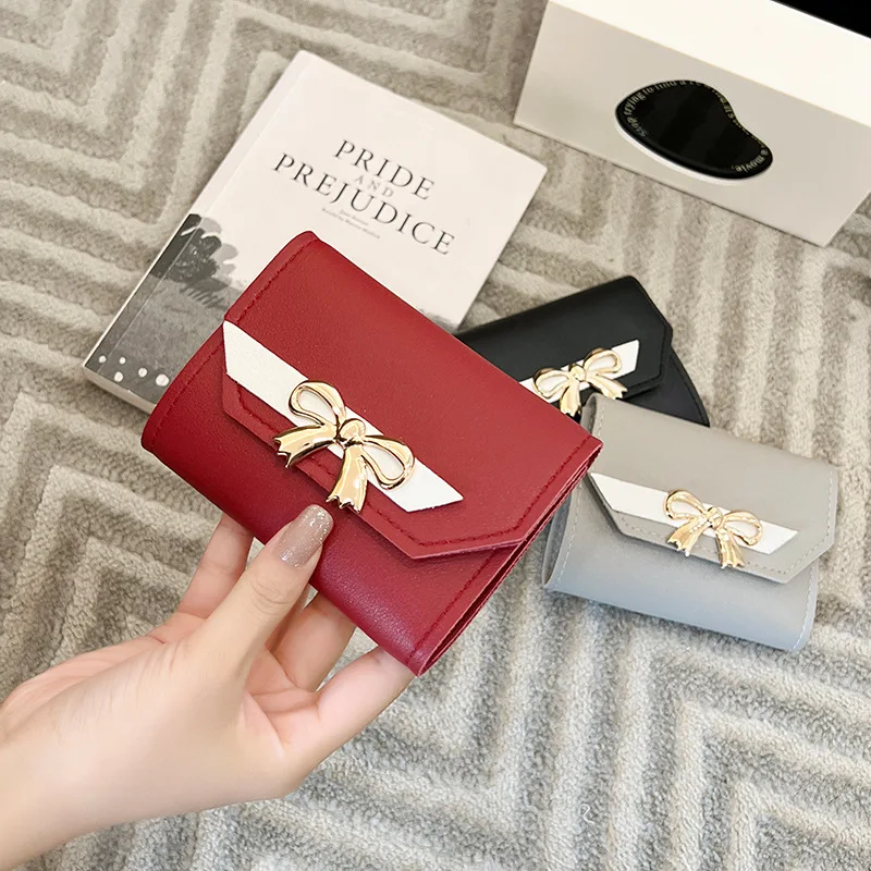 

Women's Foldable PU Leather Wallet - Stylish Bow Clutch Bag with Card Holder & Coin Pocket, Compact Lightweight Purse