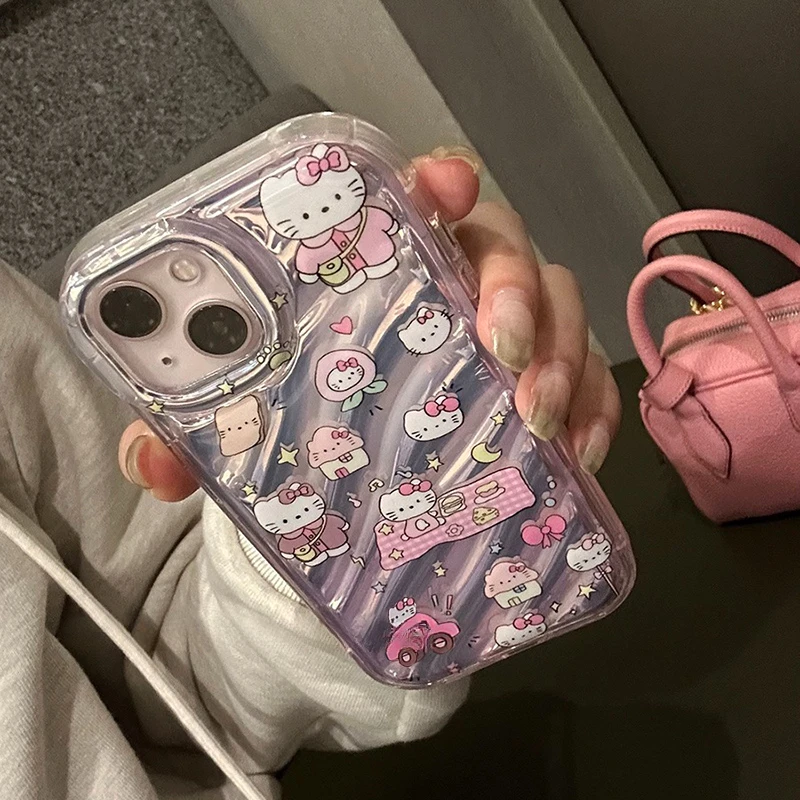 Kawaii Tan Hello Kitty المضادة للخدش جراب هاتف آيفون 14 13 12 11 XS/XR Pro Max سانريو أنيمي بلينغ بلينغ الغطاء الواقي