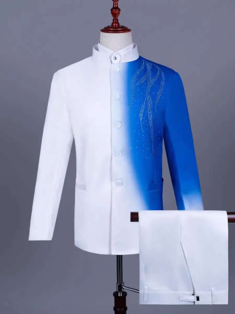 

Men's Chinese Style Zhongshan Suit Banquet Chorus Dance Team Singer Stage Wear Traditional Chinese Formal Dress