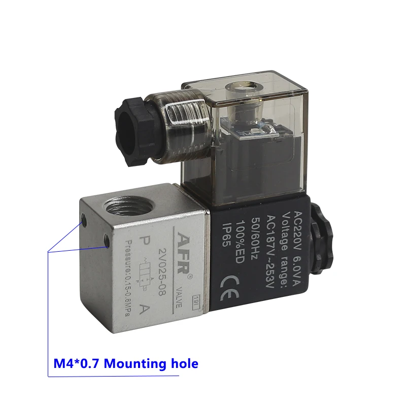 Válvula Solenóide de Ar Pneumático, Tipo Airtac, Ar Normalmente Fechado, Válvula Magnética, 2V025-08, DC 12V, 24V, 220V, 2 posições