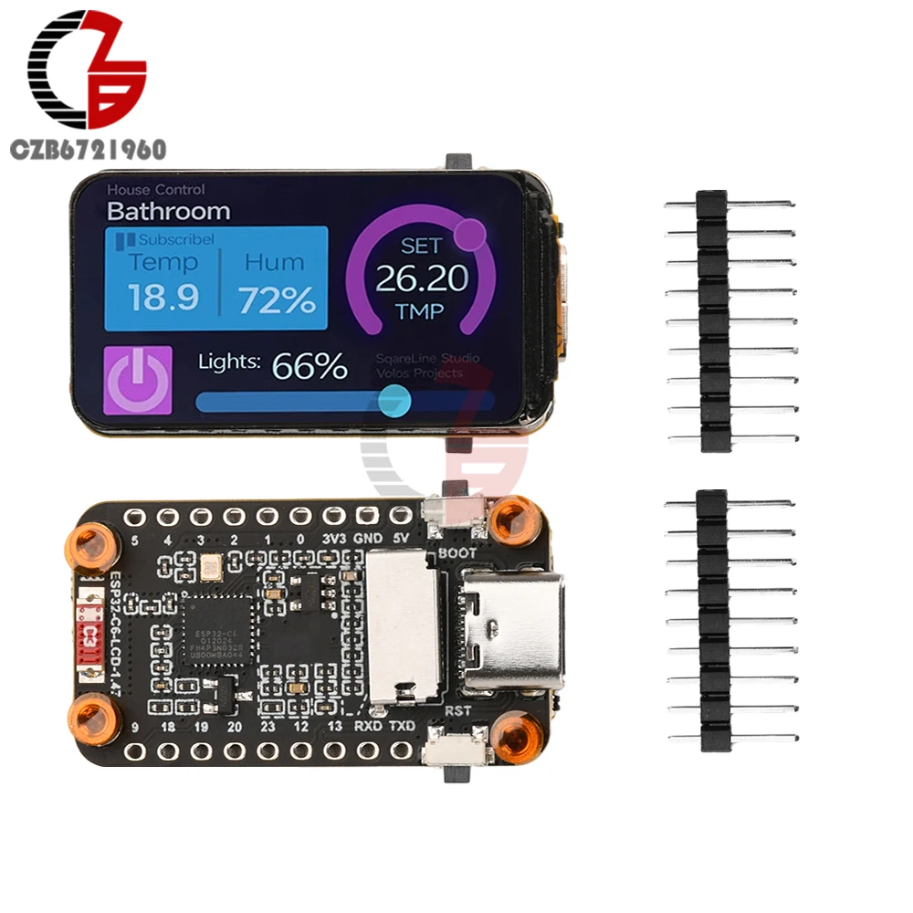 ESP32-C6 Development Board 1.47-inch LCD Display 172×320 262K 160MHz Single-core Processor USB Type-C WiFi+BLE Wireless Module