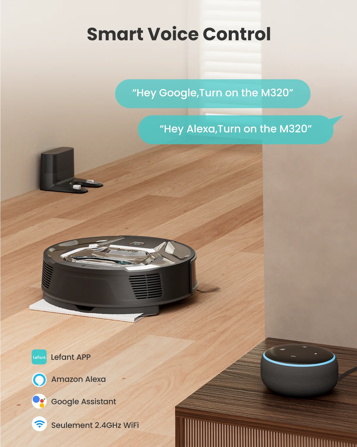 Lefant M320 Robot Vacuum Cleaner with Mopping, Powerful Suction, Visible Dustbin, Quiet, Self-Charging, Works with Alexa