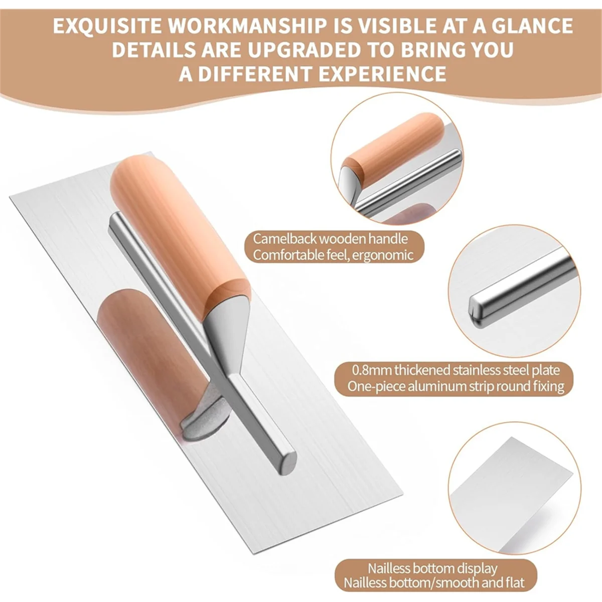 A83Z 3 Piece Drywall Trowel, Masonry Trowel Set -Wooden Handle, for Concrete Cement Plastering Construction Tool