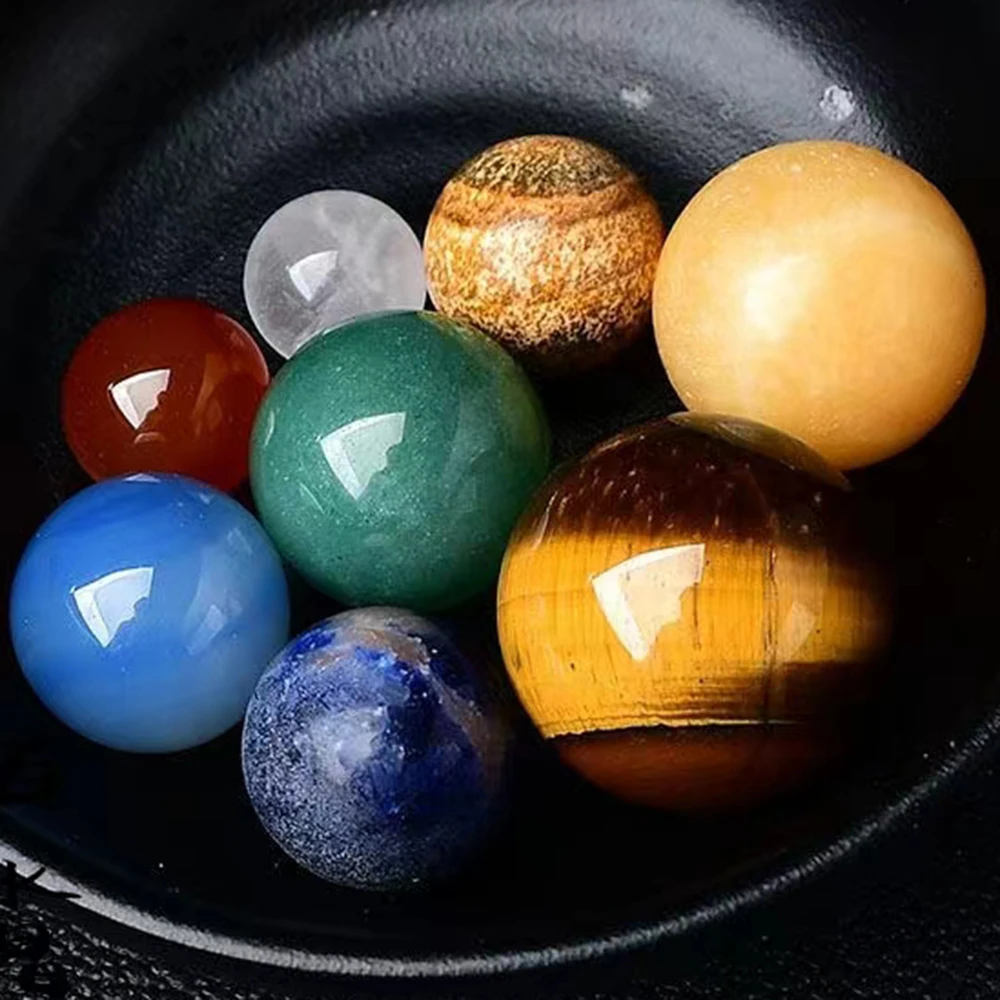 Natural Crystal 8 Planets Balls Solar Sun System Rock Quartz Stones Beads Healing Reiki Chakra Energy Spheres Galaxy Model Globe