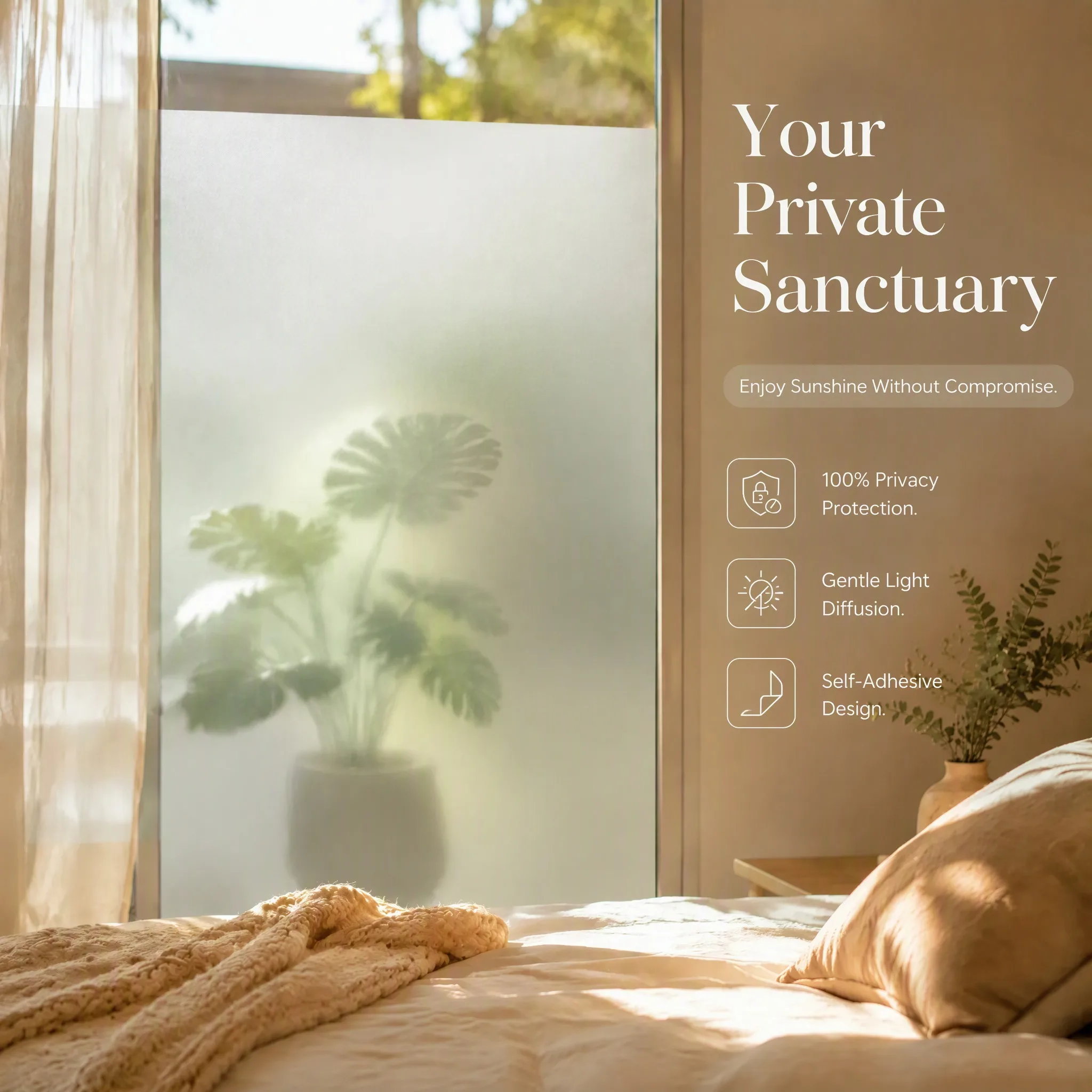 Matte Frosted Window Privacy Film Self‑Adhesive UV Blocking Anti‑Glare Removable Glass Cover Sticker for Balcony Living Room