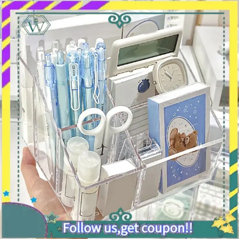 NEW Clear Pen Organizer For Desk, Plastic Office Supply Storage And Accessories Box For Marker, Stationery, Pencil Cup
