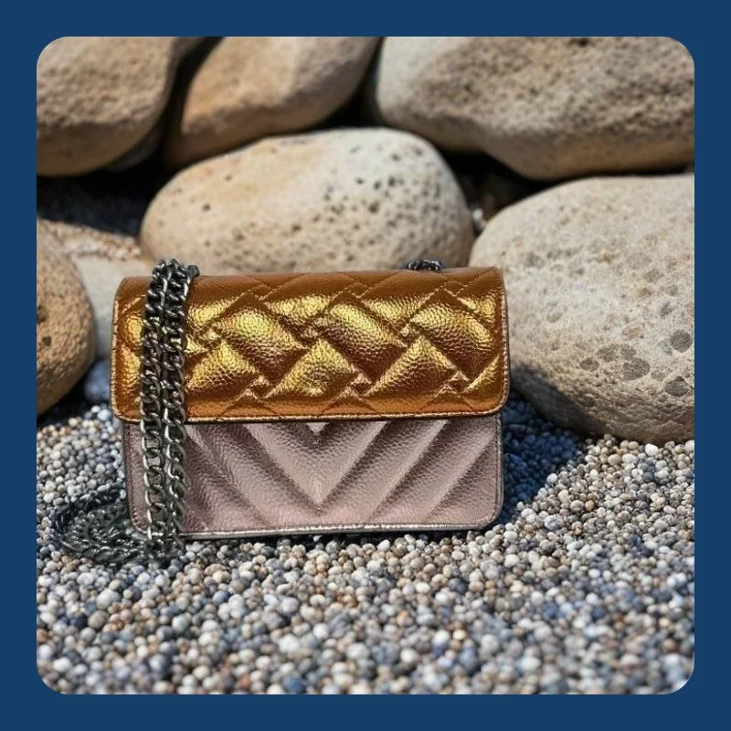 

Luxury Designer Micro Bag for Women - Tactile PU Leather Patchwork, Adjustable Chain Crossbody