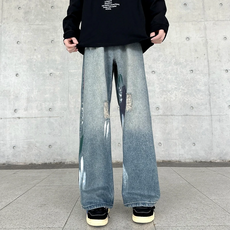 

New Arrival Men's Hip Hop Loose Jeans 2023 Autumn New Streetwear Straight Baggy Wide Leg Pants Male Brand Trousers B102