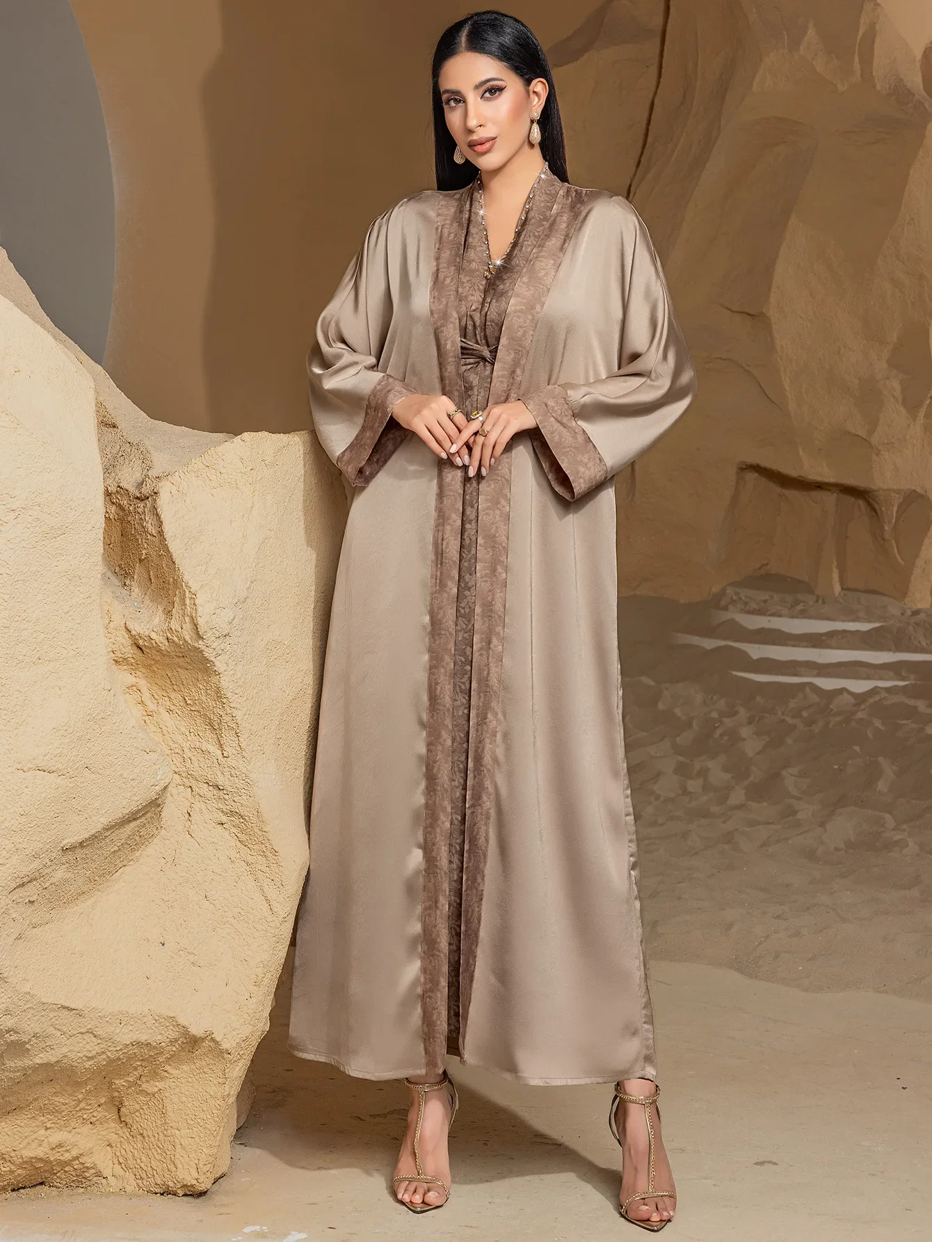 Mode femmes musulmanes Kimono Cardigan + robe ensembles dubaï Abaya turquie caftan Eid Ramadan Islam vêtements maroc tenues Caftan