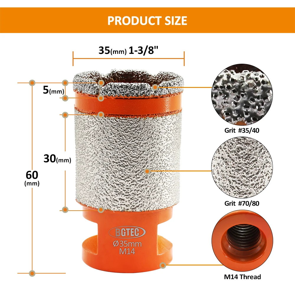 BGTEC Dia35mm frese diamantate foro apri piastrelle di perforazione marmo ceramica gres granito punte diamantate filettatura M14