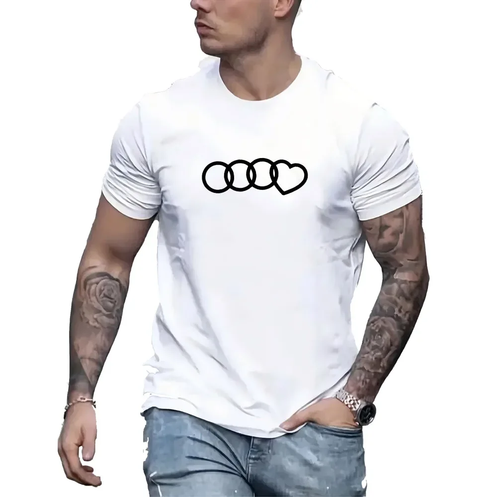 

Summer men's short-sleeved 100% pure cotton interlocking pattern printed casual sportswear loose short-sleeved top