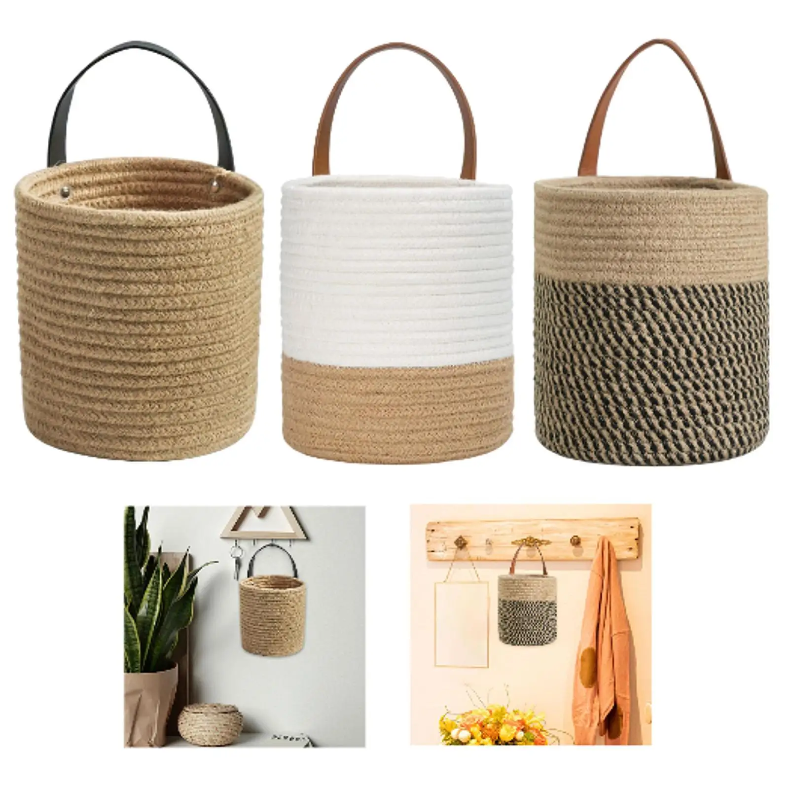 Hanging Woven Basket Trendy Sundries Container Dog Cat Toy Box Sundries Organizer for Countertop Closet Entry Living Room Office