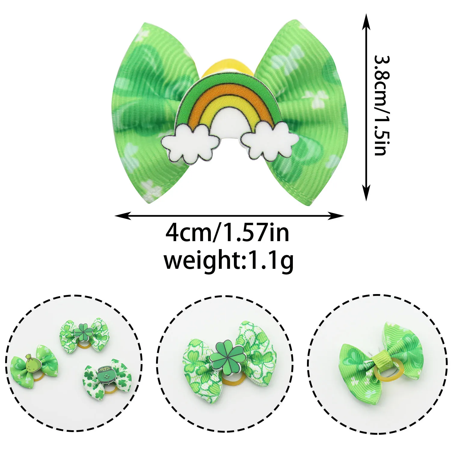 50/100Pcs St. Patrick's Day Dog Hair Bows With Rubber Bands Ireland Pattern Dog Hairbows Grooming Accessories Bowknots Topknots