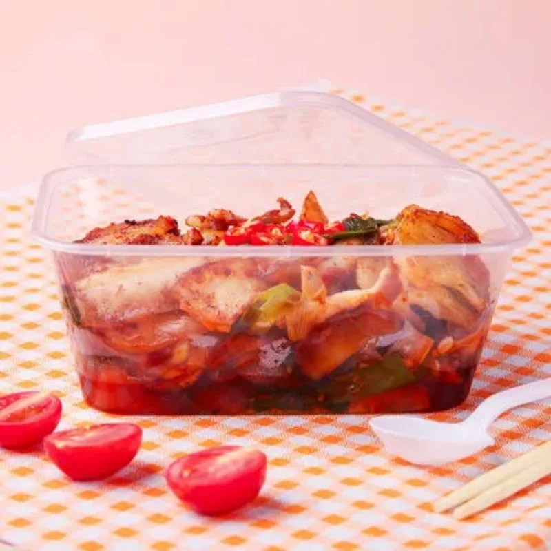 100pcs/pack Thick Square Disposable Lunch Box Food Package Takeaway Plastic Fast Food Fruit Salad Crisper with Lid Fast Food Box
