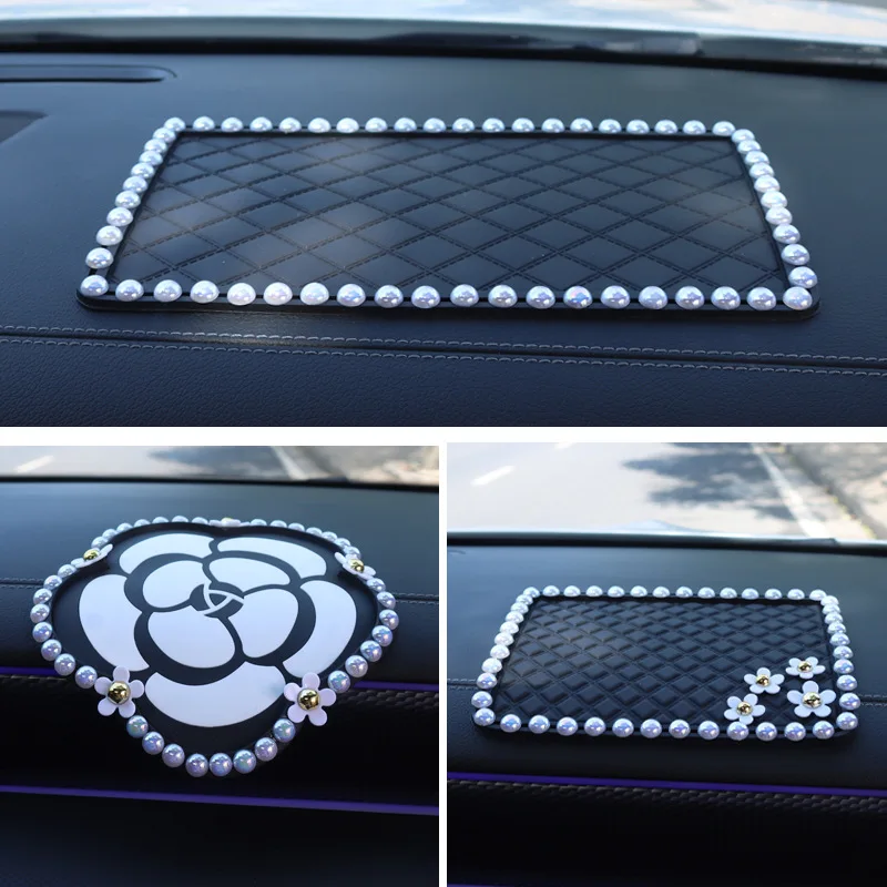 

New Car Accessories with Diamond Studded Camellias, Anti Slip Pads for Women's Car Interior Decorations and Accessories