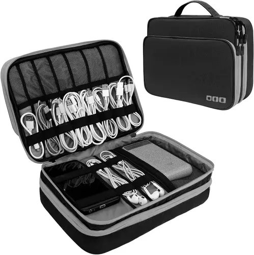 Organizador de accesorios electrónicos, bolso de almacenamiento con bolsillo frontal, organizador de cables de viaje, estuche de gran capacidad para cargador, cables