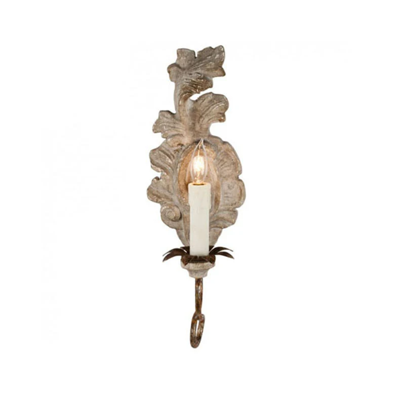 French wood wall lamps antique rustic iron wall sconce retro wall lights for farmhouse bedroom hallway balcony living room foyer