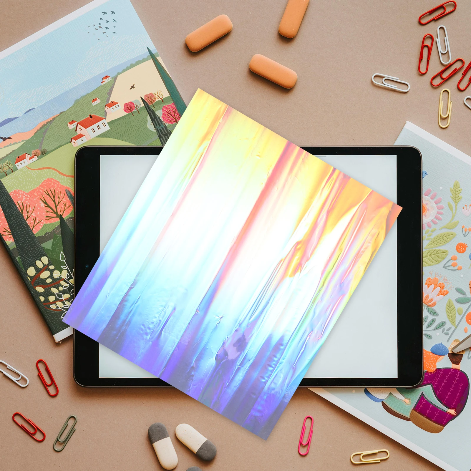 50x100cm Holographic Window Film Rainbow Iridescent Glass Sticker Self Adhesive Translucent Privacy Decor for Home Office