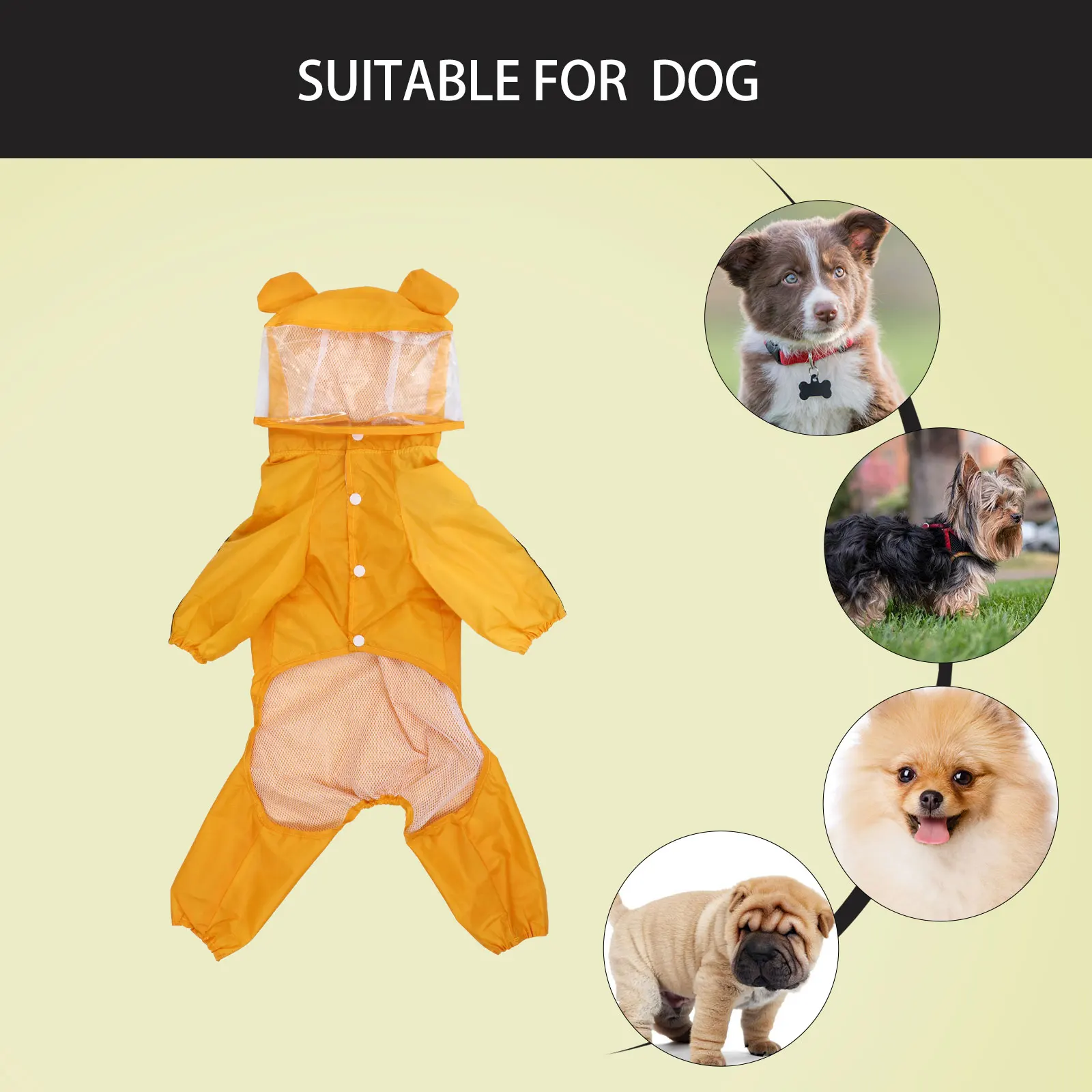 

Hood Dog Raincoat Waterproof Hoodie Jacket for Dogs Puppy Coats Small Yellow Pet Clothes
