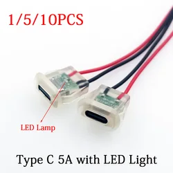 2pin USB Type C 5A Input type Charging Socket With LED lights Plate Waterproof USB-C Power Port TYPE-C Female Connector Jack