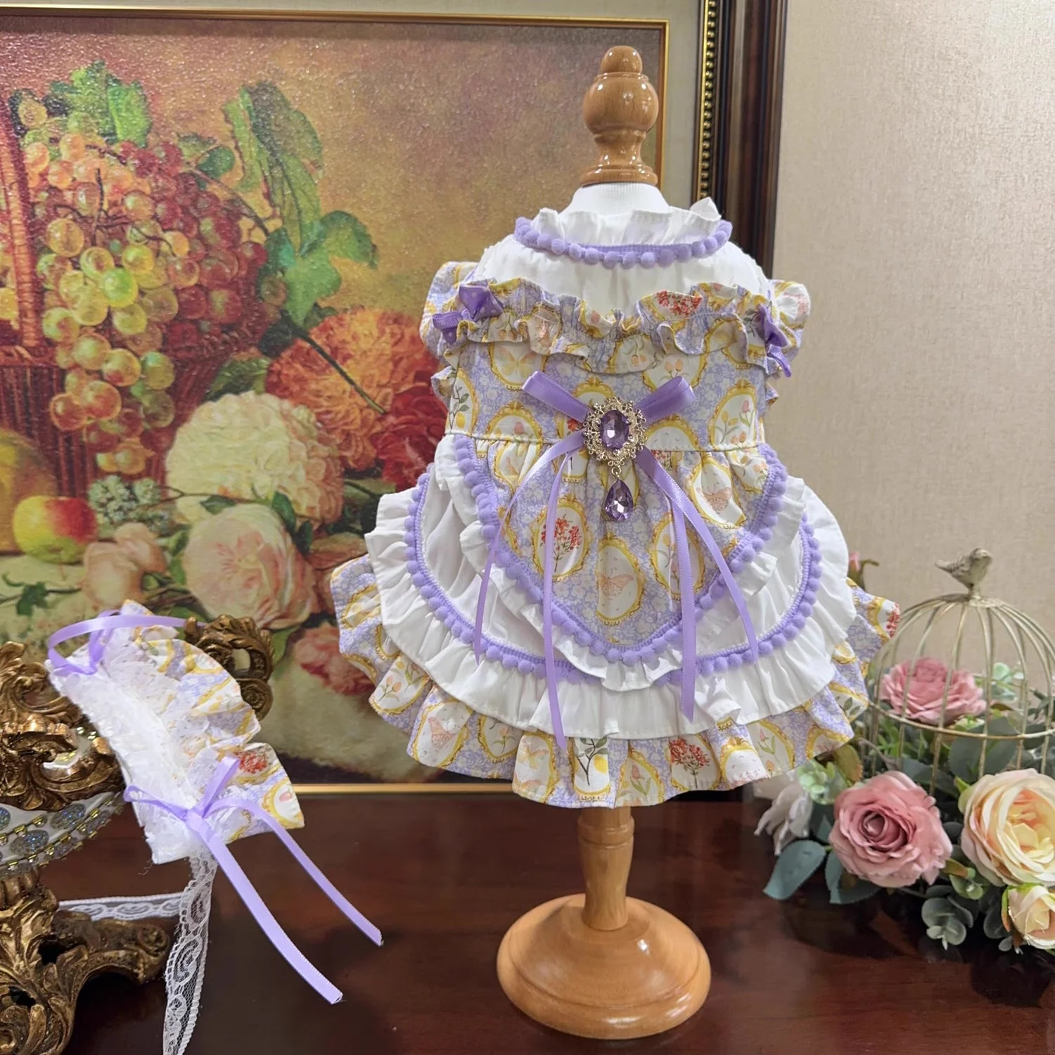 

Original pet cat dog rabbit dress Princess skirt four seasons heavy industry purple skirt