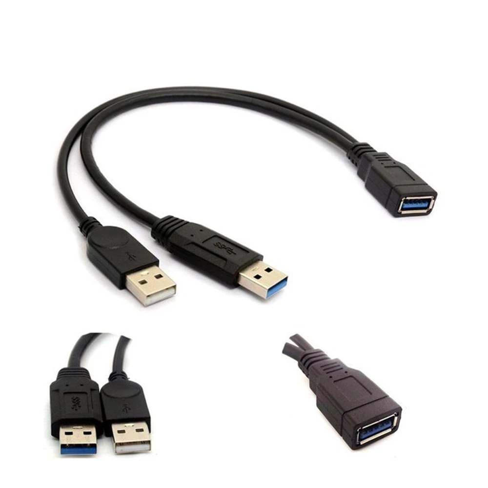 30cm USB 3.0 to USB 3.0 2.0 USB Female to Dual USB Male Extra Power Data Y One Point Two Extension Cable Computer Adapter Cable