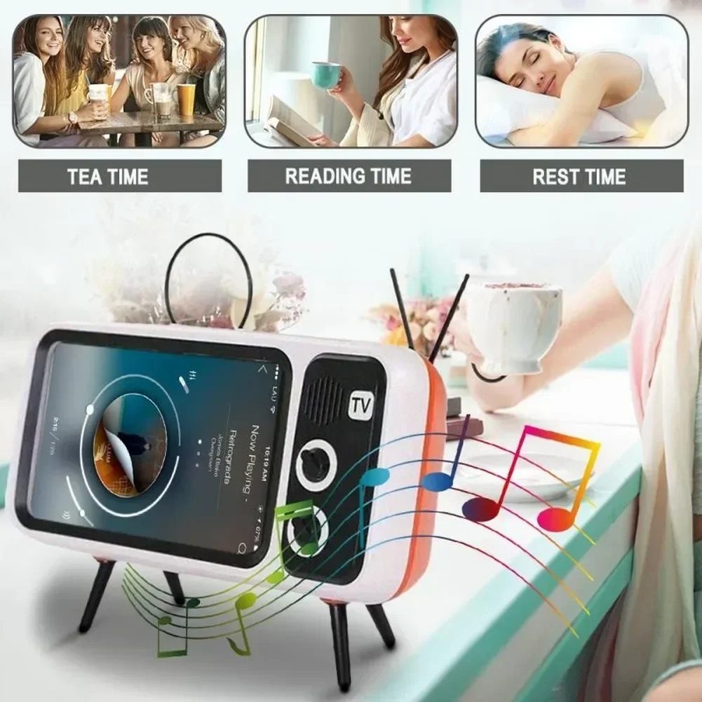 

3 In 1 Phone Holder Stand Mini Portable Bluetooth Speaker Retro Photo Frame Gift Wireless Peaker Retro TV Bass Speaker Mobile