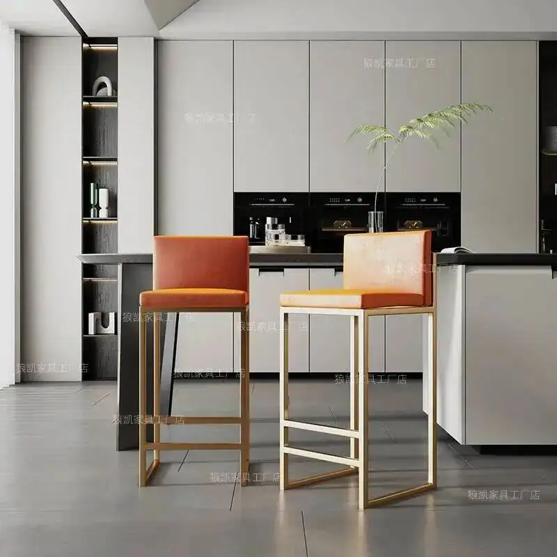 

Luxury Stools Reception Sillas Chairs Gold Bar American Minimalist Light Leg Comfortable Adults High Backrest De Bar Furniture