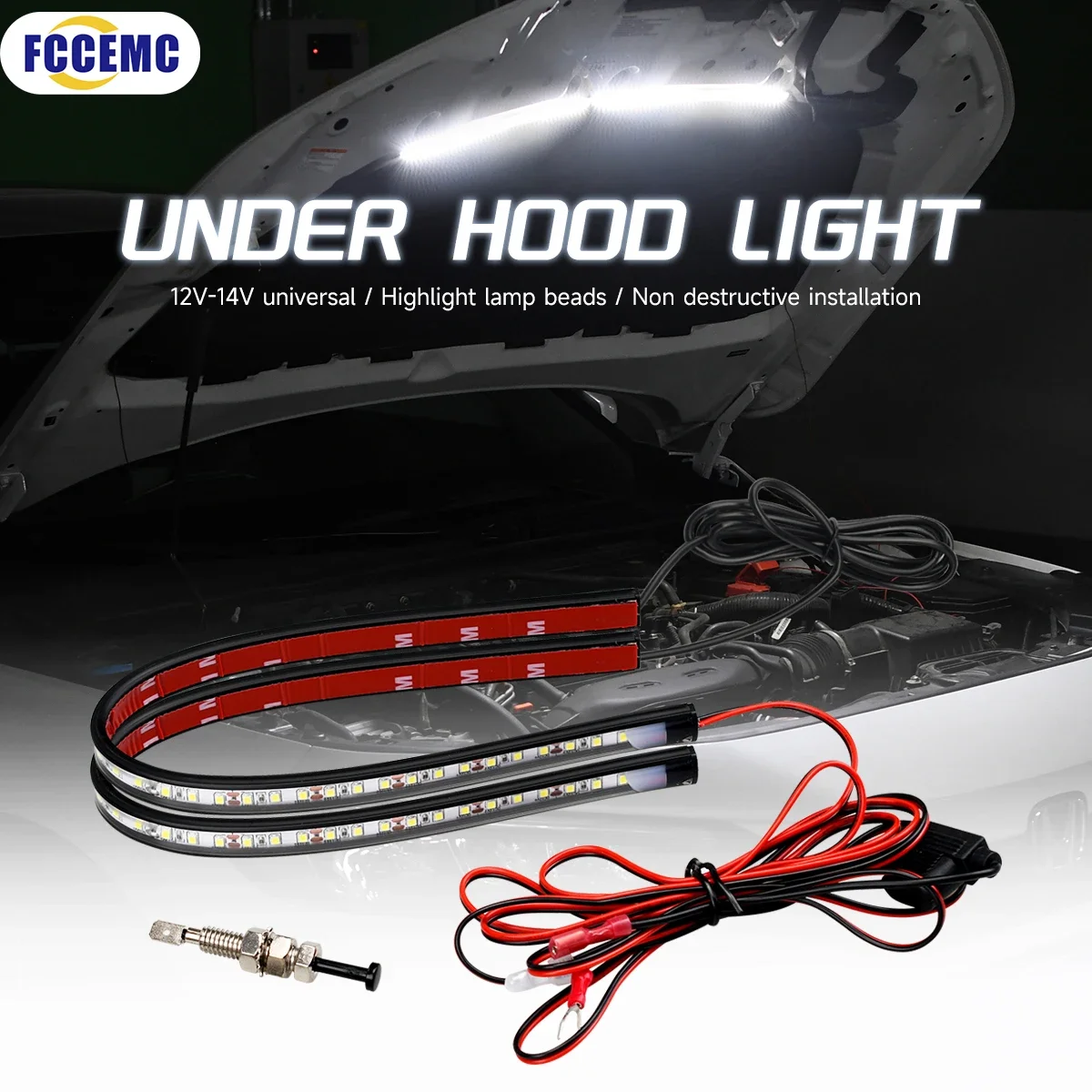 New 12V car engine hood lighting emergency maintenance light front hood light LED car decoration light Accessories