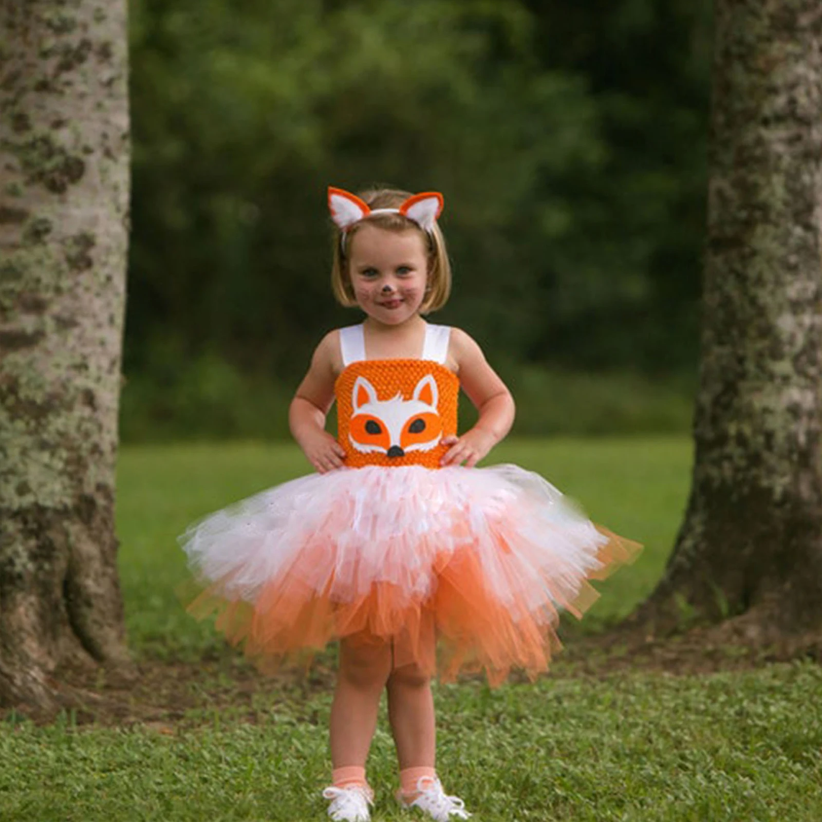 Детское платье-пачка с милыми животными для девочек, газовая юбка для девочек с повязкой для волос для вечеринки на Хэллоуин