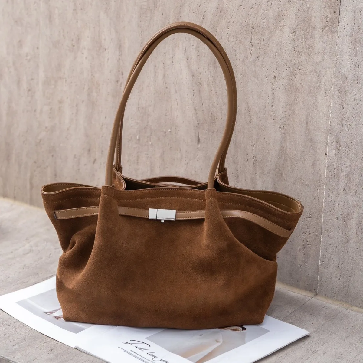 

2025 New Niche Design Women's Bag Matte Suede Portable Shoulder Messenger Bag Belt Buckle Small Bag