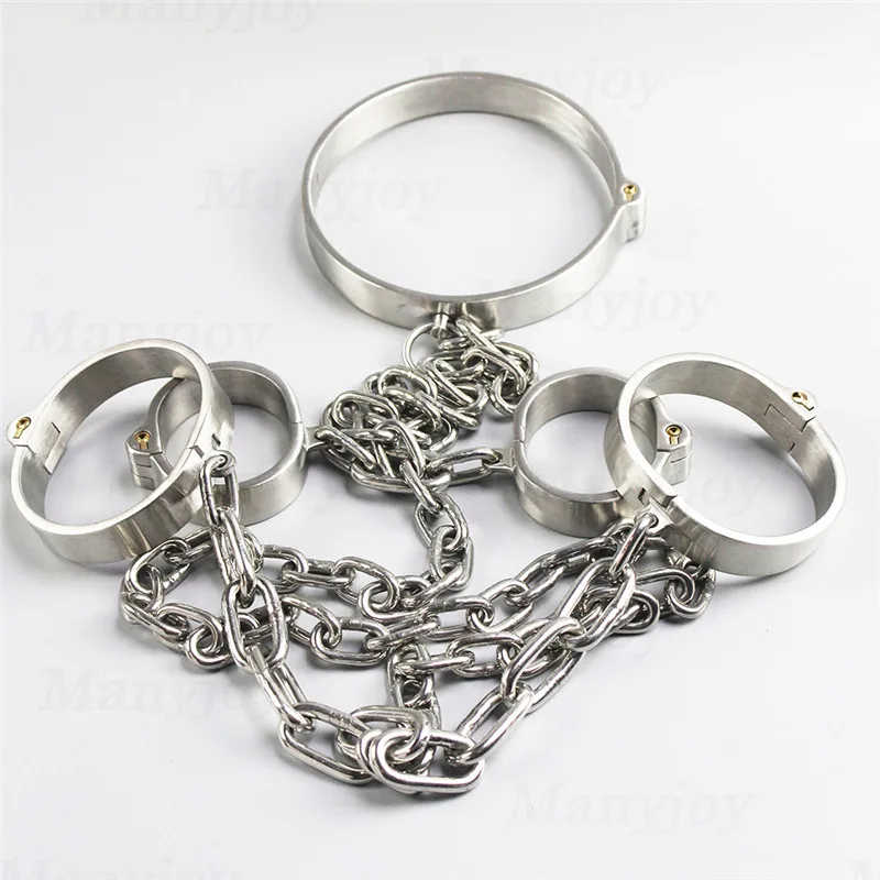 Stainless Steel Handcuff Ankle Cuff with Chain Stealth Lock Design Leg Restraints Slave Shackle Sex Toys for Women Man Couples