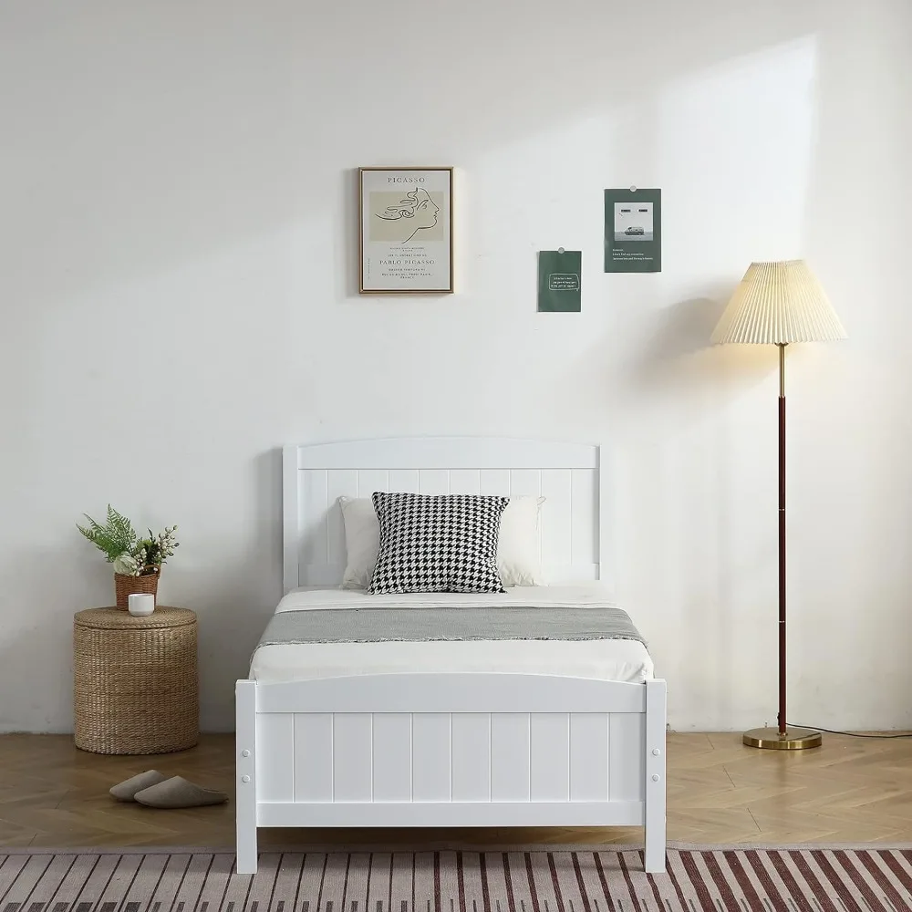 Bedframe De Madeira Com Footboard, Cama De Gêmeo Quadro, Cabeceira, Plataforma Do Quarto, 12 Suporte De Slat