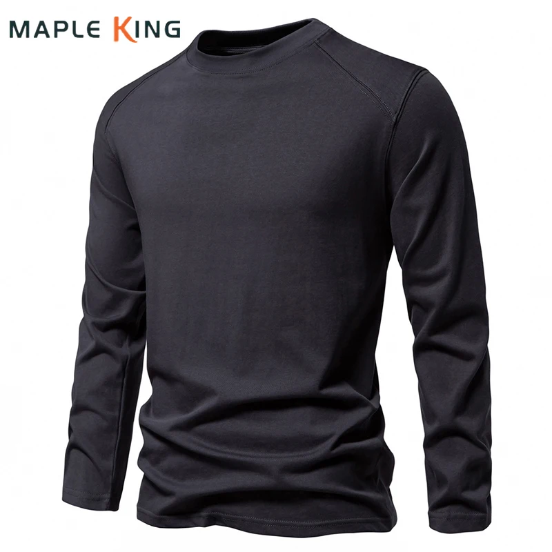 Vintage Man T Shirt Luxury 100% Cotton Autumn Solid Color Long Sleeve Oversize Tshirt Homme for Men Hipper Camiseta Tee Tops