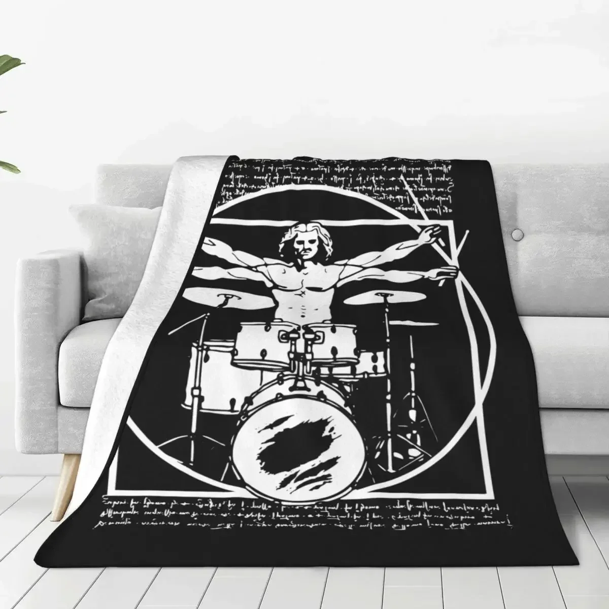 

Drums Da Vinci Blanket Vitruvian Man Drummer Vintage Music Fleece Vintage Breathable Throw Blankets for Bedding Lounge Winter