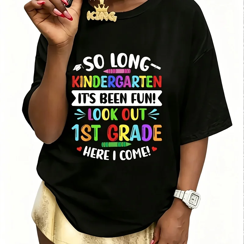 So Long Kindergarten Happy Last Day of School Grad 2025 Women's 100% Cotton T-Shirt Short Sleeve Top Casual Round Neck Fun Print Tee S-5Xl