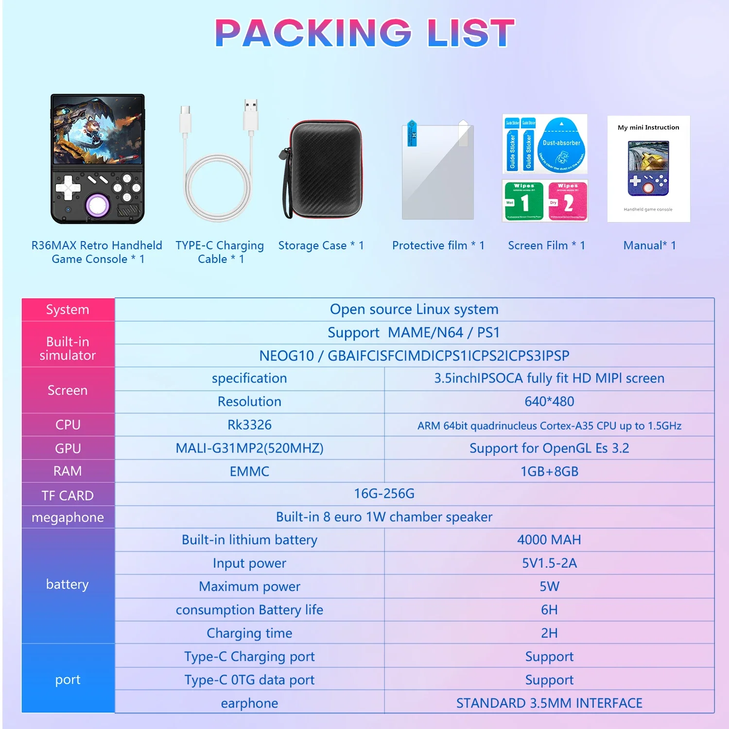 MY MINI Retro Handheld Video Game Console 3.5'' IPS Screen 64/128G 2.4G Dual Wireless Controller Portable Handheld Video Player